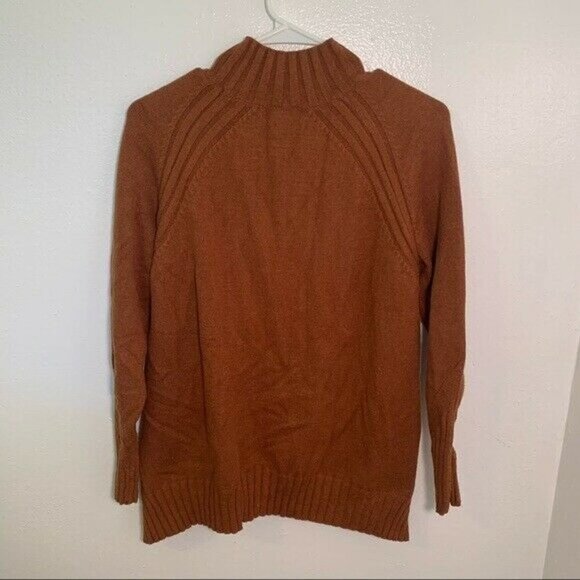 7Modifier Mock Neck Sweater Tan Rust Ribbed Front - Picture 7 of 9